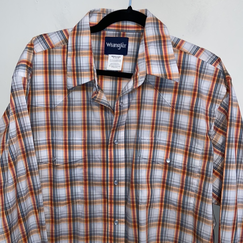 Wrangler Mens XLarge Western Plaid Pearl Snap Long Sleeve Shirt Pockets Rodeo - Picture 3 of 9